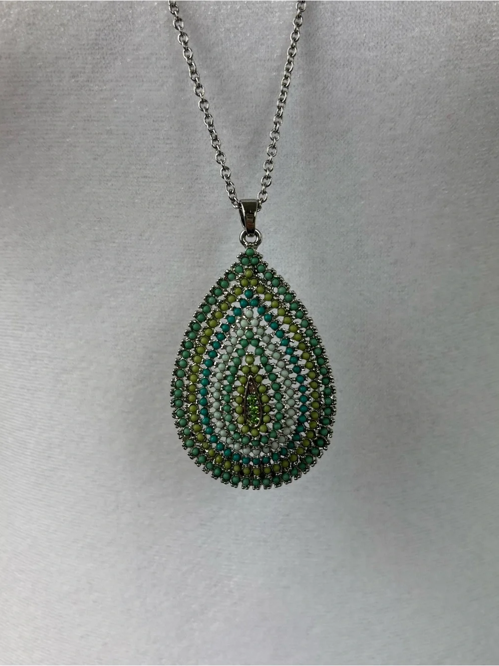 Green Teardrop Crystal Pendant Necklace with Long Chain